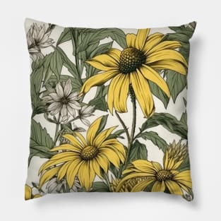 Black-Eyed Susan Flower Pattern - Wildflower Illustration Pillow