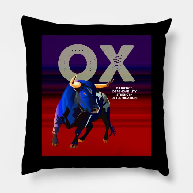 The Ox, Zodiac Pillow by PulsePeople