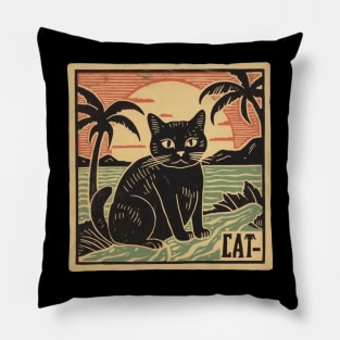 Aloha Linocut Kitty Pillow