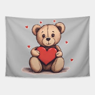 Cute Teddy Bear Hugging a Heart Tapestry