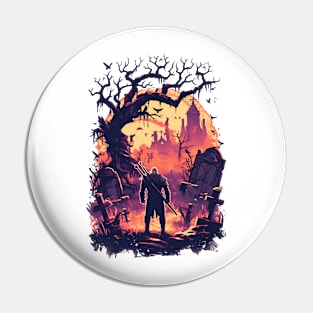 Lone Hunter on a Ghosly Graveyard - Witcher Pin