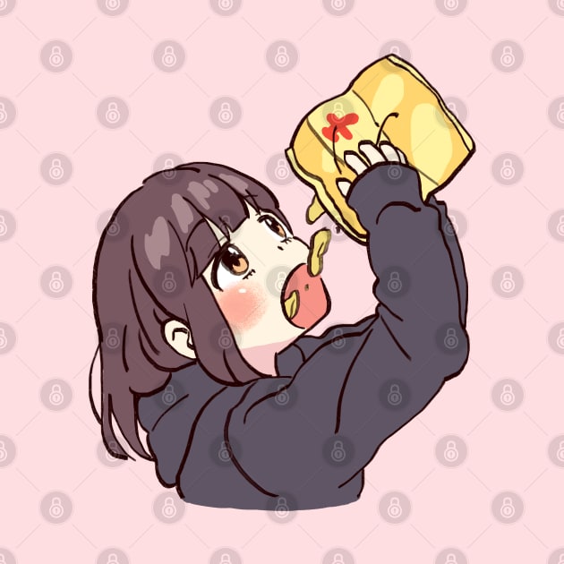 I draw cute anime girl eating chips / Menhera Shoujo Kurumi-chan by mudwizard