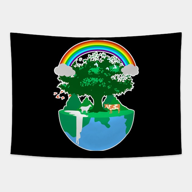 Beautiful earth Rainbow and Animals International Earth day Tapestry by RJ-Creative Art