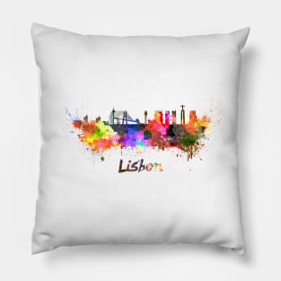 Lisbon skyline in watercolor Pillow