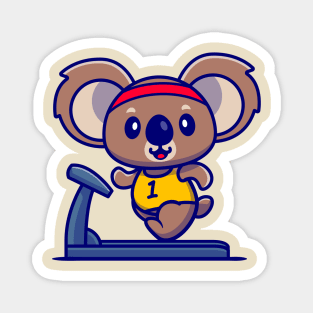 Cute Koala Running On The Treadmill Cartoon Magnet