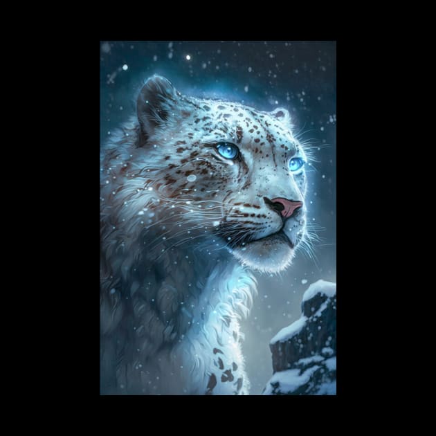 Snow Leopard Animal Portrait Painting Wildlife Outdoors Adventure by Cubebox