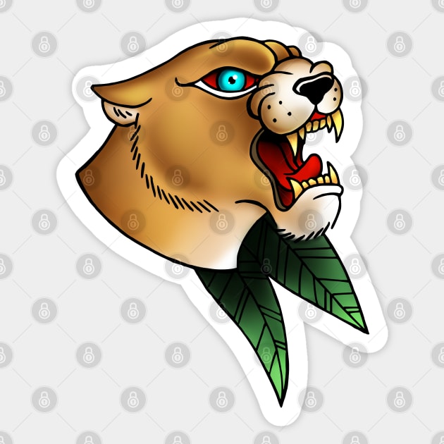 Traditional Puma - Cat Sticker TeePublic