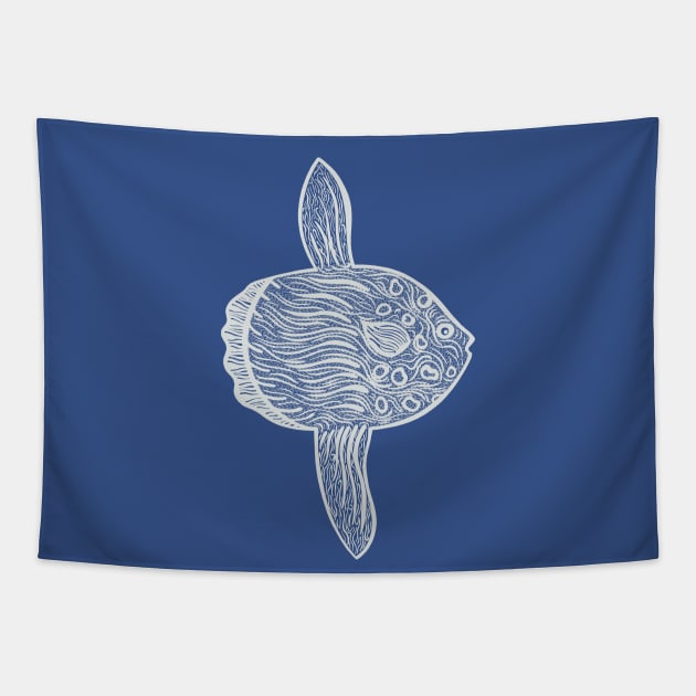 Ocean Sunfish or Mola Mola - hand drawn fish design Tapestry by Green Paladin