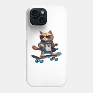 a cat riding a skateboard wearing sunglasses Phone Case