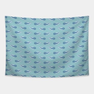 Blue Tadpole Pattern Tapestry