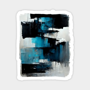 Abstract art painting in cyan, blue gray and black Magnet