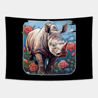 Rhino Floral Tapestry