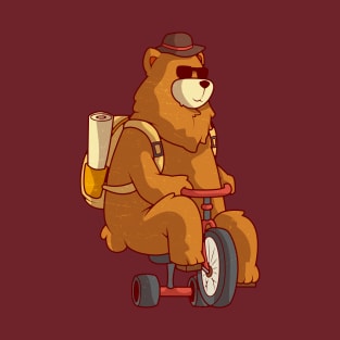 Cute Bear Adventuring with Bicycle, Vintage Retro Style T-Shirt