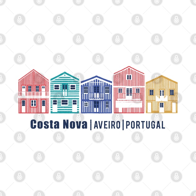 Colourful Portuguese houses // illo // yellow red blue and teal Costa Nova inspired houses by SelmaCardoso