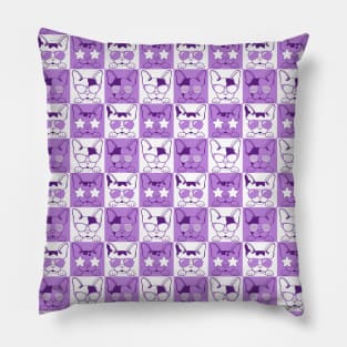 Frenchies with Glasses Pattern Purple Pillow