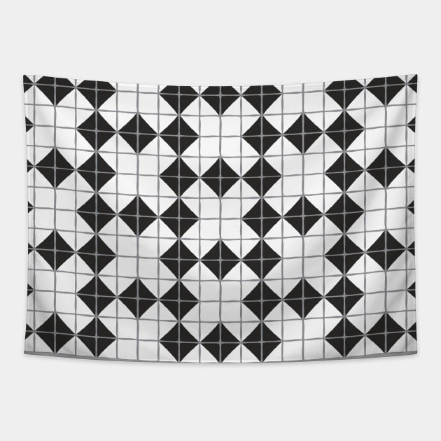 Maximalist Geometric Tile Pattern in Black and White Tapestry by lents