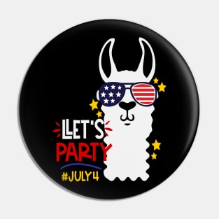 Funny Llama Let's Party 4th Of July Gift Pin