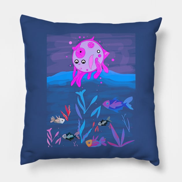 Moon and sea Pillow by Thnw