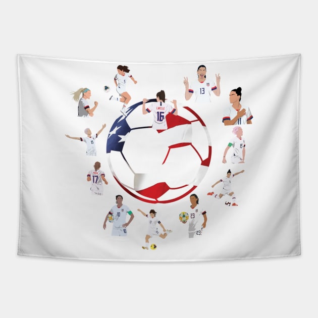 USWNT Heart USA Flag Soccer Ball Tapestry by Hevding