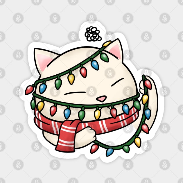 Meowy Christmas Cute Cat Tangled Christmas Lights Magnet by Takeda_Art