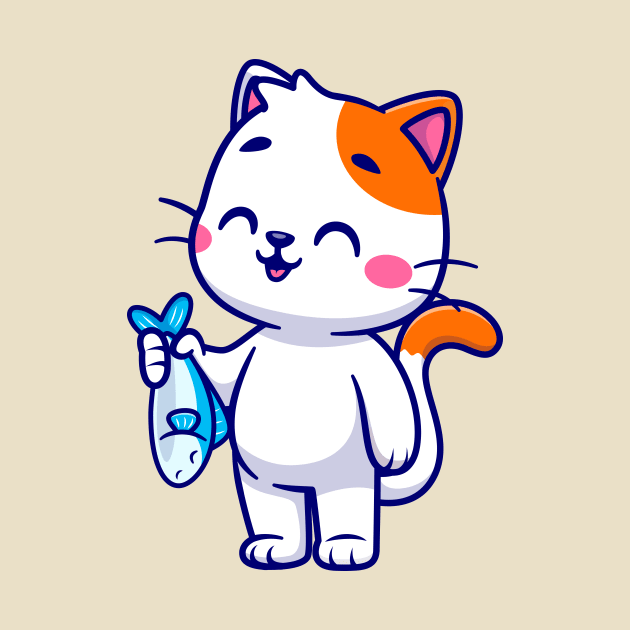 Cute Cat Holding Fish Cartoon by Catalyst Labs