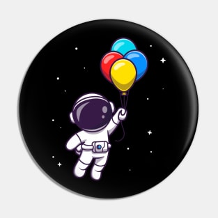 Astronaut Floating With Balloons Cartoon Pin