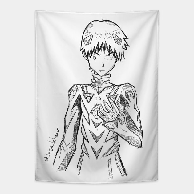 shinji ikari the mecha driver in evangelion Tapestry by jorge_lebeau