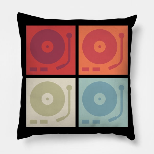 Retro Style Vinyl Record Players Pillow by Wizardmode