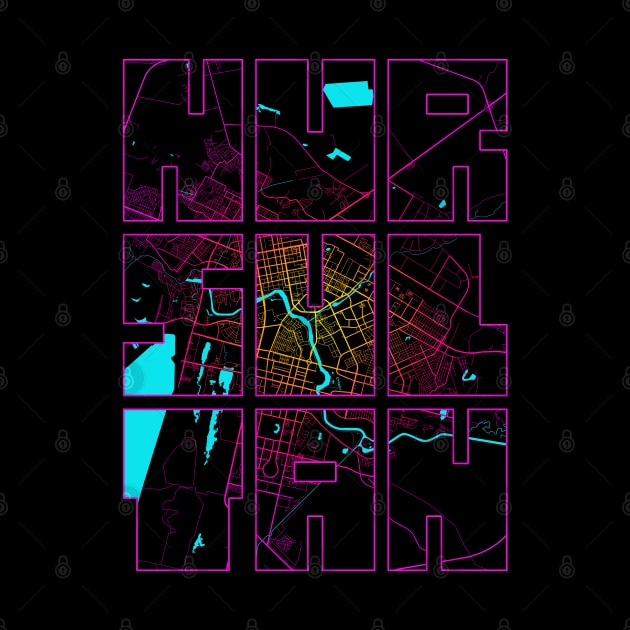 Nur Sultan, Kazakhstan City Map Typography - Neon by deMAP Studio