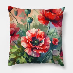 Red Poppy Flower Pillow