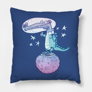 funny crocodile in space cartoon Pillow