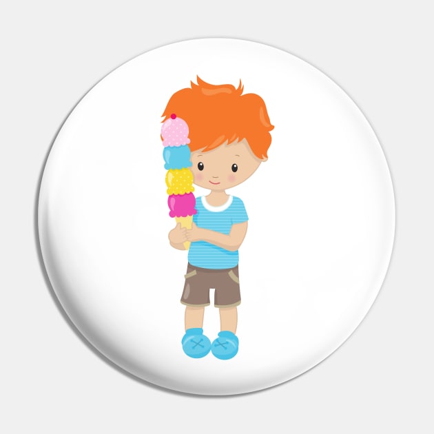 Boy With Ice Cream, Orange Hair, Ice Cream Cone Pin by Jelena Dunčević