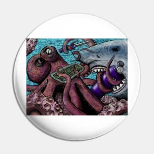 Giant Pacific Octopus versus Great White Shark Pin