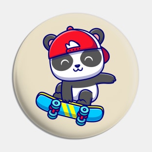 Cute Panda Playing Skateboard Cartoon Pin