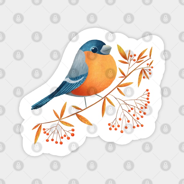 Bullfinch illustration Magnet by Angela Sbandelli Illustration and Design