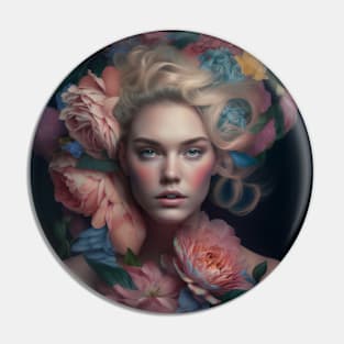 Girl with blonde hair and flowers Pin