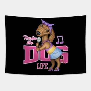 Funny Doxie Dog singing with cute pose Dachshund tee Tapestry