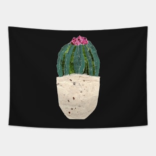 Cactus with pink flower collage Tapestry