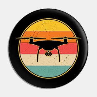 Retro Drone Pilot - Vintage Sunset Aviator Flying Quadcopter Pin