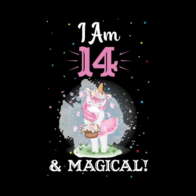 i Am 14 and magical Unicorn Birthday Gift by Creative Design