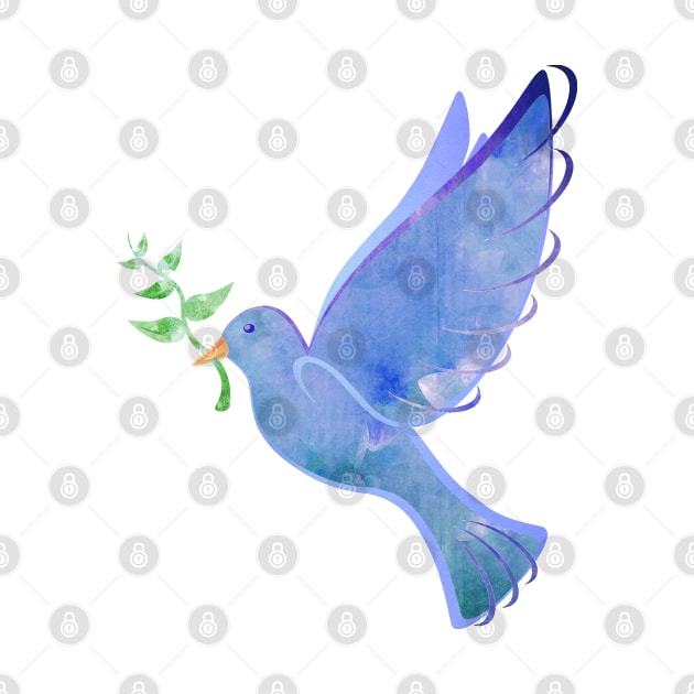 Peaceful Watercolor Dove with Olive Branch by SeaStories