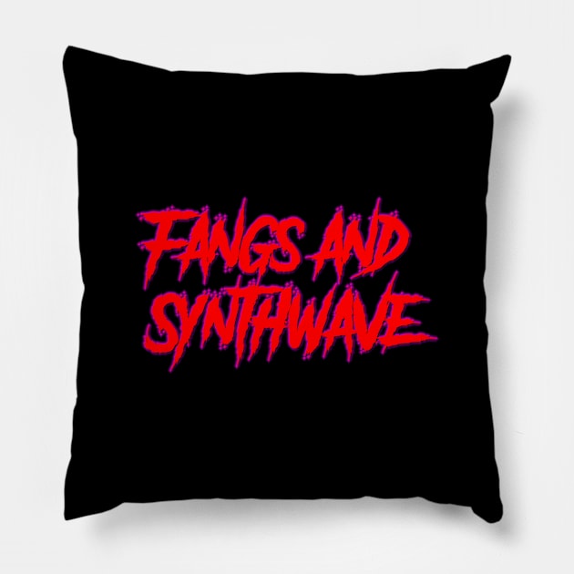 Fangs and Synthwave Big Red Logo Pillow by Electrish