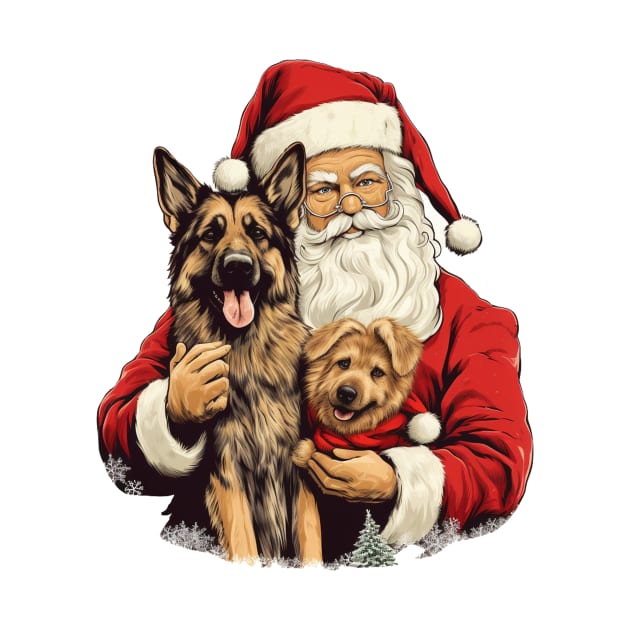 Merry Christmas Retro Santa Claus German Shepherd Puppy by Pro Design 501