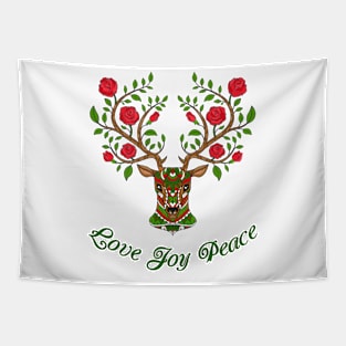 Elegant Christmas Deer With Roses Tapestry