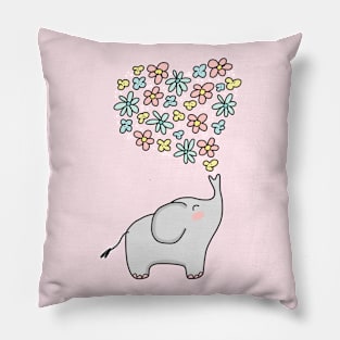 Elephant Blowing a Heart of Flowers Pillow