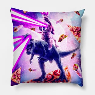 Laser Eyes Space Cat Riding Dog And Dinosaur Pillow