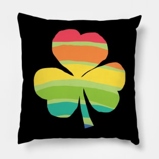 Shamrock of Rainbow Stripes for St Patricks Day Pillow