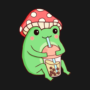 Boba Tea Bubble Frog mushroom hat Kawaii Cute Frog Drinking Boba T-Shirt