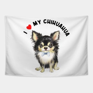 I Love My Chihuahua Cute Chihuahua Puppy Dog Watercolor Art Tapestry