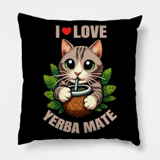 I Love Yerba Mate, Cat Drinking Yerba Mate Pillow